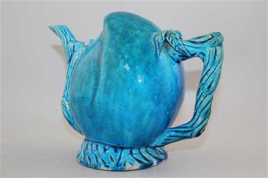 A Chinese turquoise glazed peach shaped cadogan type wine pot, 19th century, height 17.5cm